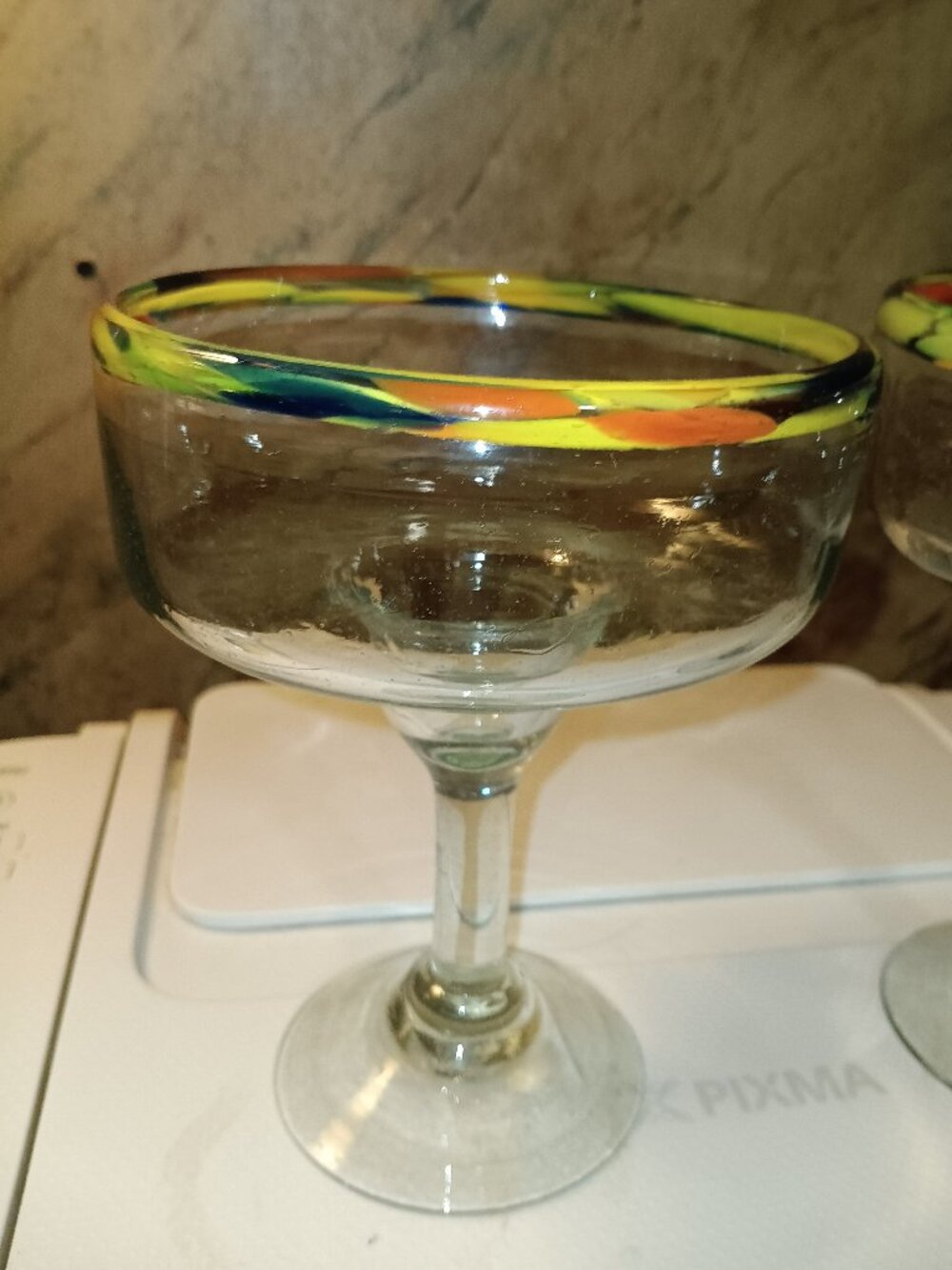 Mexican Margarita Glasses, Set of 2, Hand Blown Glass Confetti Rim